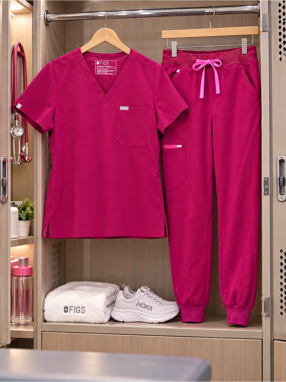 FIGS Deep Magenta Matching Scrub Set Large Catarina Top Zamora Pants